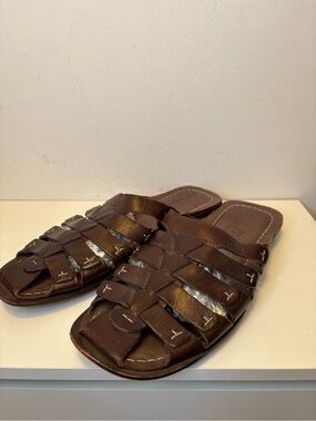 Tommy Bahama Men's Brown Leather Slide Sandals